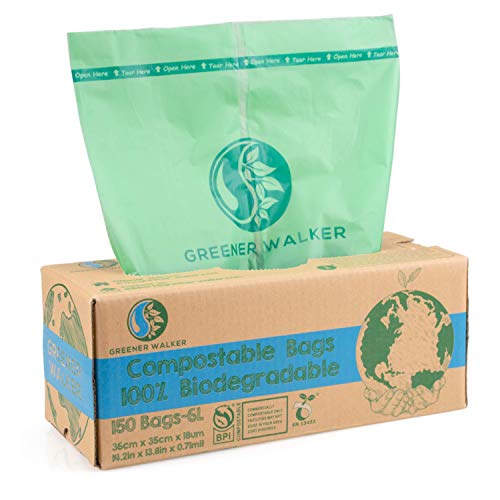 Greener Walker 100% Compostable Trash Bags, 1.6 Gallon-150Bags, ASTM D6400 BPI Biodegradable Food Kitchen Waste Bags