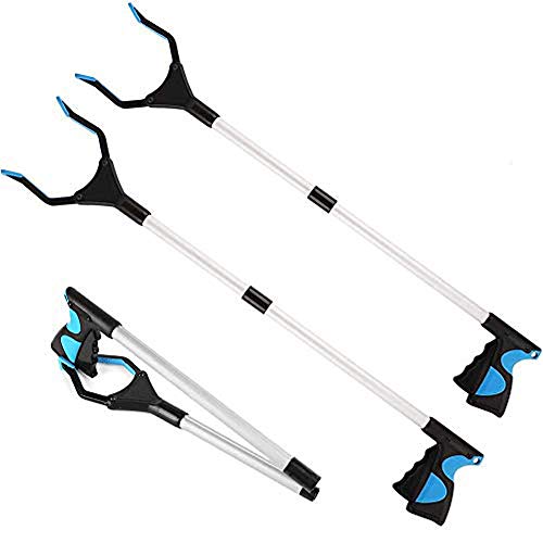 2 Packs - Reacher Grabber Pick Up Tool, 32' Foldable Extender Gripper Tool, Lightweight Long Duty Mobility Aid, Claw Trash Garbage Picker, Long Arm Reaching Claw,Blue