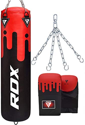 RDX Punching Bag UNFILLED Set Muay Thai MMA Training Gloves with Punch Mitts Hanging Chain, Great for Kick Boxing, Martial Arts, Available in 4FT 5FT