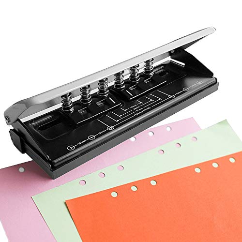 Adjustable Metal 6-Hole Punch with Positioning Mark, Daily Paper Puncher for A5 Size Six Ring Binder