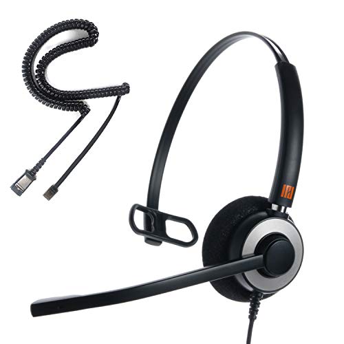 IPD IPH-160 Professional Monaural Noise Cancelling, Corded landline Phone Headset for Call Center/Office with U10P Cable Works with Avaya/Lucent, Nortel,Polycom,Samsung,Mitel and Many Other IP Phones