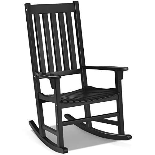 Giantex Rocking Chair Acacia Wood Frame Outdoor& Indoor for Garden, Lawn, Balcony, Backyard and Patio Porch Rocker (1, Black)