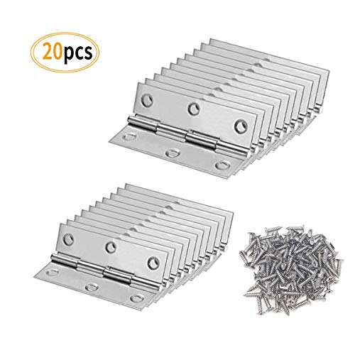 xhlife Folding Butt Hinges 304 Stainless Steel 3 Inch and 2 Inch Long for Cabinet Gate Closet Door 20pcs with 120 Screws Silver Tone Home Furniture Hardware Door Hinge