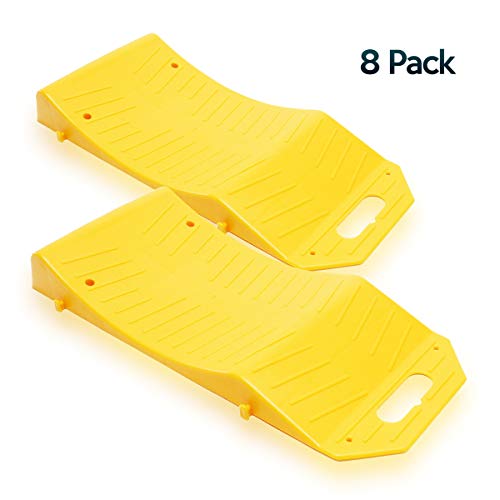 Zone Tech Tire Saver Ramps - 8-Pack Premium Quality Portable Highly Visible Yellow Vehicle Travel Ramps for Storage-Flat Spot and Flat Tire Prevention