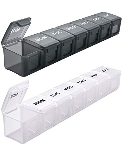 Extra Large Weekly Pill Organizer 2 PCS, Sukuos XL Daily Pill Cases for Pills/Vitamin/Fish Oil/Supplements (Black and White)
