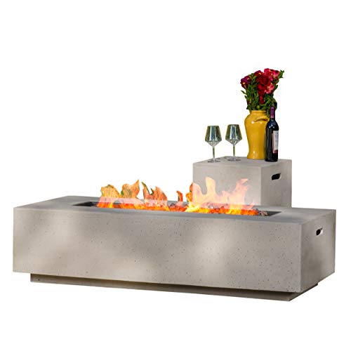 Christopher Knight Home Aidan Outdoor Rectangular Fire Table with Tank Holder, Light Gray