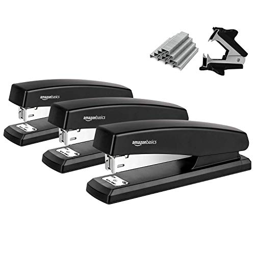 AmazonBasics Stapler Value Pack, Standard Stapler, Full-strip, 20 Sheet Capacity, Includes Staples & Staple Remover, 3 Pack