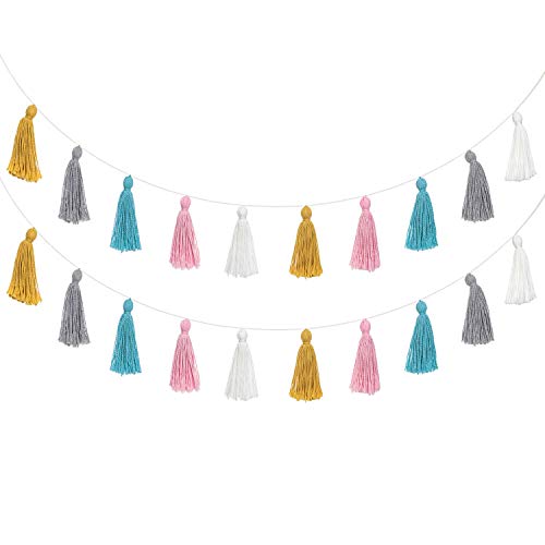 Mkono 2 Pack Cotton Tassel Garland Pastel Banner Colorful Party Backdrop Decorative Wall Hangings Llama Decorations for Bedroom,Nursey Dorm Room,Birthday,Baby Shower, Girls Boho Home Decor Gift,Multi