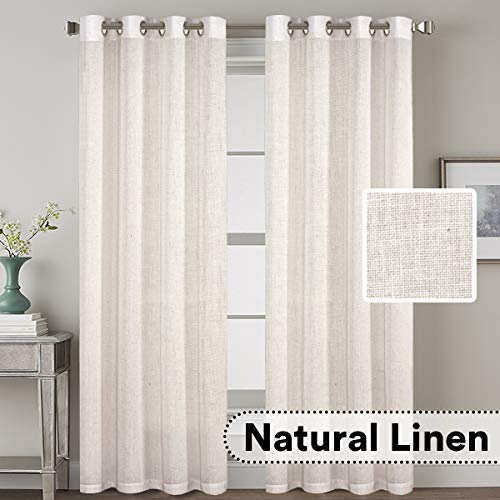 H.VERSAILTEX Elegant Linen Blended Curtains Privacy Protection Light Filtering Nickel Grommet Window Panels/Drapes for Bedroom (Set of 2, 52x84-Inch, Natural)