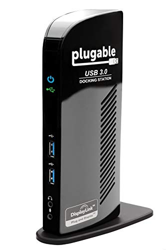 Plugable USB 3.0 Universal Laptop Docking Station Dual Monitor for Windows (Dual Video: HDMI and DVI/VGA/HDMI, Gigabit Ethernet, Audio, 6 USB Ports)