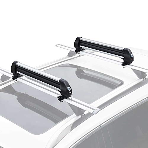 Leader Accessories Car Ski Snowboard Roof Racks, 2 PCS Universal Ski Roof Rack Carriers Snowboard Top Holder, Lockable Fit Most Vehicles Equipped Cross Bars
