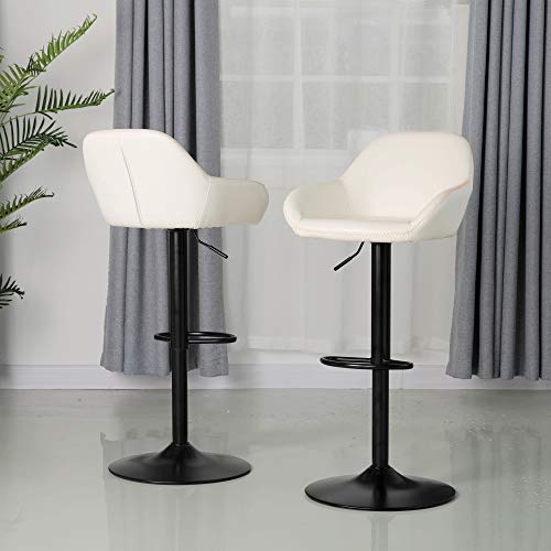 Glitzhome Mid-Century Bar Stool with Back Support Adjustable Leather Counter Height Home Swivel Bar Stools Dining Chair Milk Set of 2