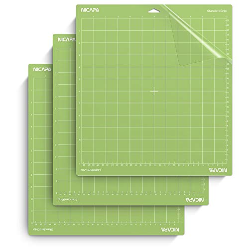 Nicapa Standard Grip Cutting Mat for Cricut Explore Air 2 Maker(12x12 inch,3 Pack) Standard Adhesive Sticky Green Quilting Cricket Replacement Cut Mats