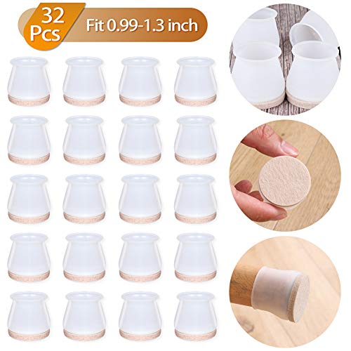 Silicone Chair Leg Floor Protectors - 32 PCS Furniture Silicone Protection Cover, Furniture Leg Caps with Anti-Slip Felt Pads, Move Furniture Quietly and Protect Your Floors from Scratches