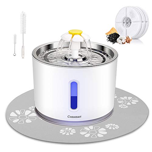 Comsmart Cat Water Fountain, 81oz/2.4L LED Pet Fountain Stainless Steel Automatic Drinking Water Dispenser for Cats, Dogs, Other Pets