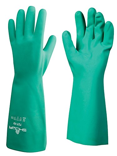 SHOWA 727-09 Nitrile Unlined Chemical Resistant Glove, Large (Pack of 12 Pairs),Light Green