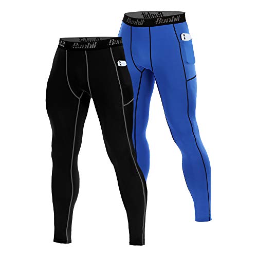 Runhit Compression Pants Men(2 Pack),Spandex Athletic Leggings with Pockets Running Workout Tights Shorts Base Layer