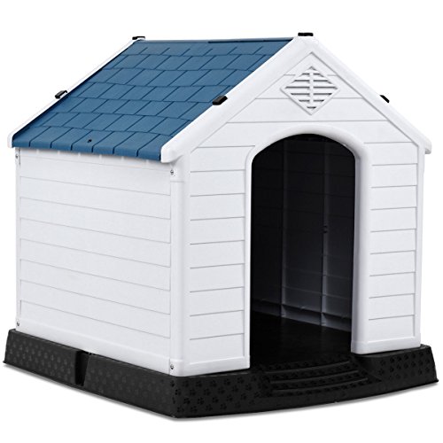 Giantex Plastic Dog House for Small Medium Dogs, Waterproof Ventilate Pet Kennel with Air Vents and Elevated Floor, Indoor Outdoor Use Pet Dog House