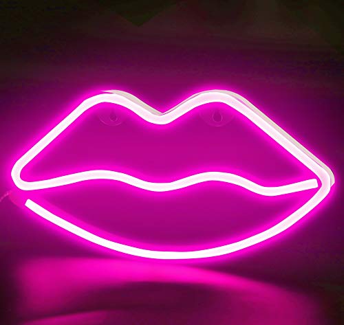 Funpeny LED Neon Decorative Light, Neon Sign Shaped Decor Light, USB Charging & Battery Indoor Decor for Living Room, Birthday Party, Wedding Party (Pink Lip)