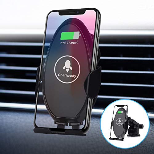 Wireless Car Charger Mount, 15W Qi Fast Charging Auto-Clamping Windshield Dash Air Vent Phone Holder Compatible with iPhone 11/11 Pro/XR/XS/X/8, Samsung S20/Note 10/S10/S9/S8/S7 by Cheriwesty (Black)