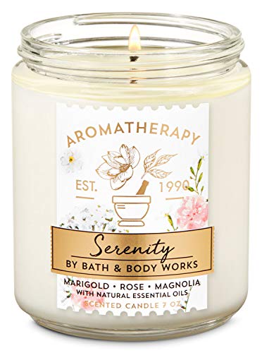 Bath and Body Works White Barn Serenity Single Wick Candle 7 Ounce Marigold Rose Magnolia