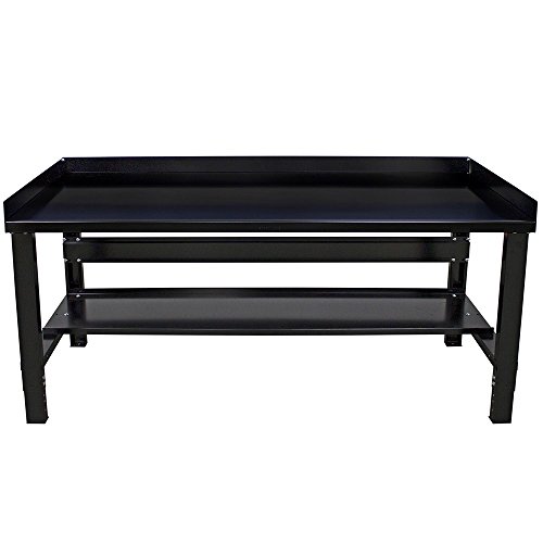 Borroughs Adjustable Height Work Bench with Painted Black Top and Bottom Shelf with Back and End Guards, 34 inches x 72 inches