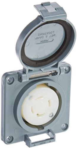 Locking Devices, Twist-Lock, Watertight Safety Shroud, Receptacle, 30A 3-Phase Delta 480V AC, 3-Pole 4-Wire Grounding, L16-30R, Screw Terminal, Gray