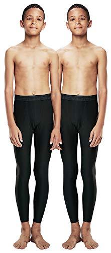 DEVOPS Boys 2-Pack UPF 50+ Compression Tights Sport Leggings Baselayer Pants, (Medium, Black)