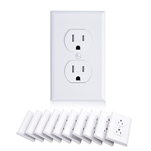 Cable Matters 10-Pack Tamper Resistant Duplex Receptacle 15 Amp Electrical Outlet with Wall Plate in White
