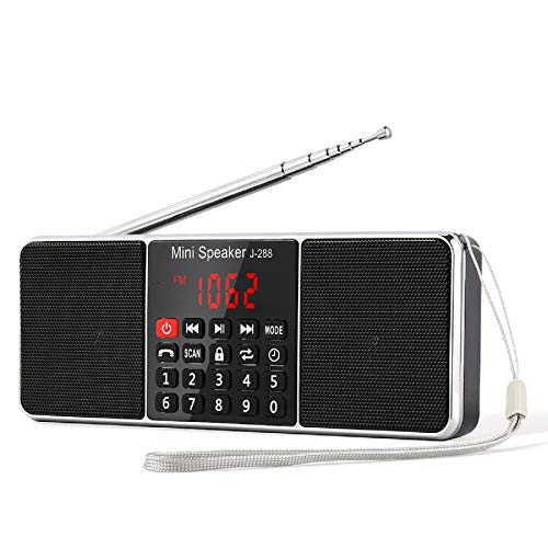PRUNUS J-288 AM/FM Radio Portable, Hands-Free Bluetooth Radio Stereo Speaker with Sleep Timer, Power-Saving Display, Ultra-Long Antenna, AUX Input & USB Disk & TF Card MP3 Player(Black)