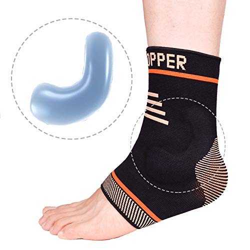 Thx4 Copper Infused Compression Ankle Brace, Silicone Ankle Sleeve Support, Pain Relief from Plantar Fasciitis, Achilles Tendonitis- Reduce Foot Swelling & Prevent Ankle Injuries (Single)