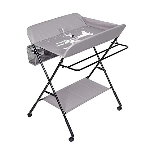 HomeSailing Baby Changing Table Foldable with Unit Storage Bags, Mobile Infant Newborn Diaper Care Station Table Massage Table with Wheels Space-Saving (Grey)