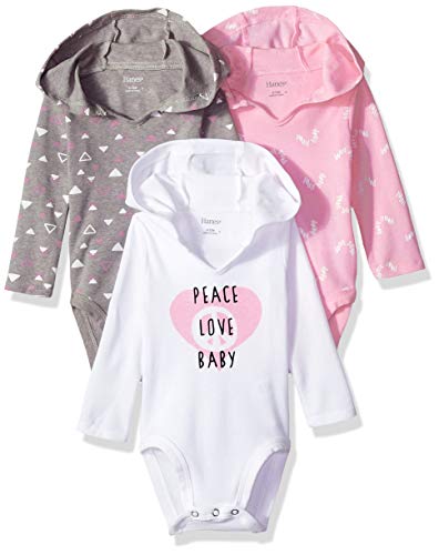 Hanes unisex baby Ultimate Flexy 3 Pack Hoodie Bodysuits Bodystocking, Pink/Grey Shades, 0-6 Months US