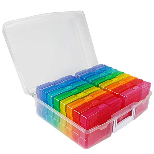 Novelinks Transparent 4' x 6' Photo Cases and Clear Craft Keeper with Handle - 16 Inner Cases Plastic Storage Container Box (Multi-colored)