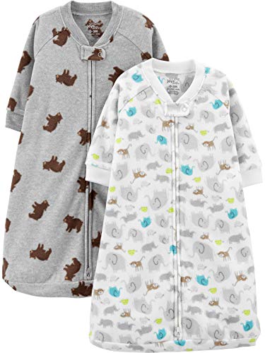 Simple Joys by Carter's Baby 2-Pack Microfleece Sleepbag Wearable Blanket, Animals/Heather Grey Bear, 3-6 Months, 12.5 to 17 lbs