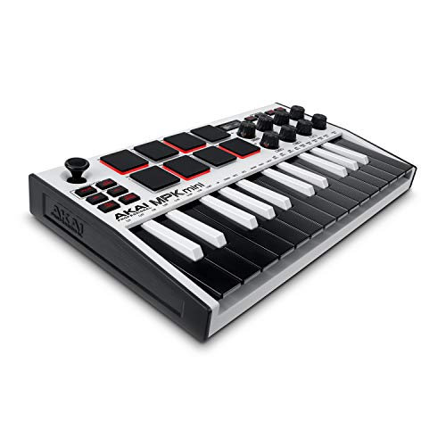 AKAI Professional MPK Mini MK3 | 25 Key USB MIDI Keyboard Controller With 8 Backlit Drum Pads, 8 Knobs and Music Production Software included (White)