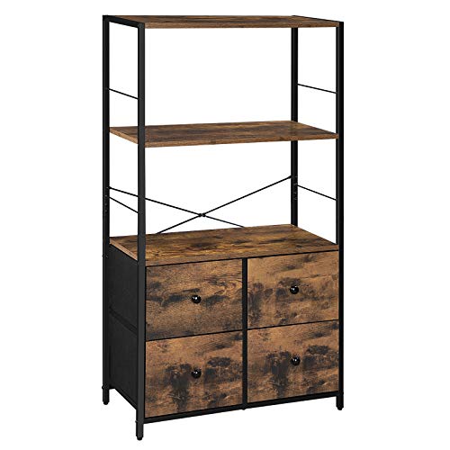 SONGMICS Rustic Storage Cabinet, Storage Rack with Shelves and Fabric Drawers, Industrial Bookshelf in Living Room, Study, Bedroom, Multifunctional, Rustic Brown and Black ULGS044B02