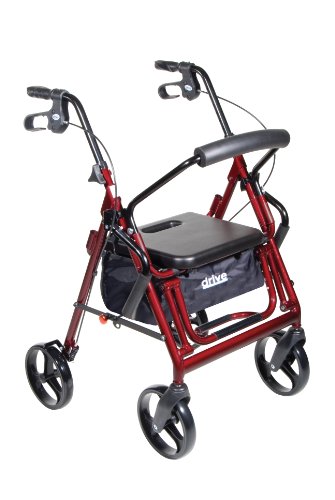 Drive Medical Duet Transport Wheelchair Rollator Walker, Burgundy