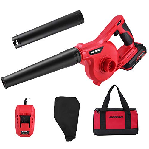 Meterk Cordless Leaf Blower 20V 2.0 Ah Lithium-ion Battery&Quick Charger , 150MPH, 3 Gear Variable Speed, Mini Lightweight 2 in 1 Sweeper & Vacuum