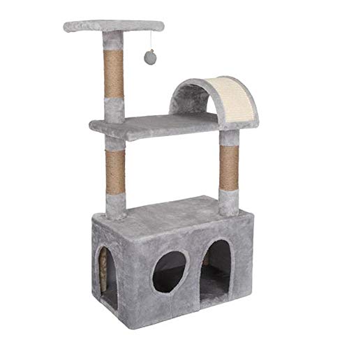 38 Inches Cat Tower for Indoor Cats, Cat Condo with Scratching Posts, Cat Tree Stand House Furniture Kittens Activity Tower Kitty Pet Play House (Light Gray)
