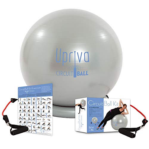 Upriva Exercise Ball Chair – 65 cm Anti-Burst Yoga Ball with Resistance Bands Home Gym Bundle. Workout Equipment for Women and Men. Stability Base, Poster & Accessories. Improve Balance and Posture.