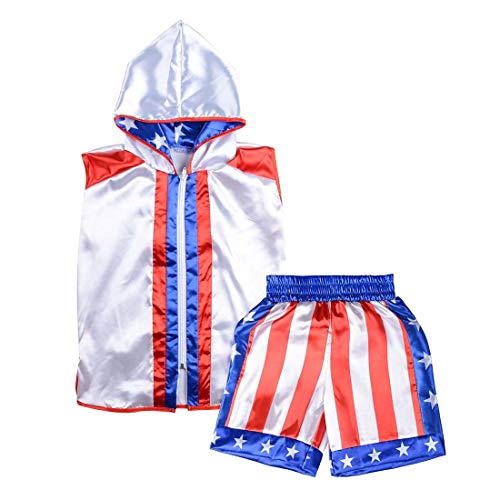 Short Tracksuit with Hood Sleeveless Boxing Ring Jacket Trunks Outfit Fight Wear Sport Suit (Hoodie + Shorts, Adult-S)