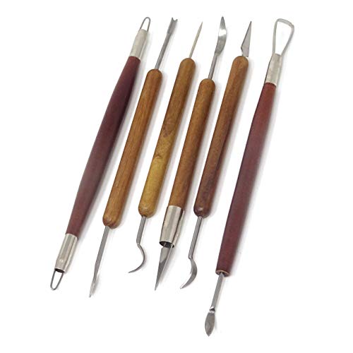 Honbay 6-Piece Wooden Handle Double Ended Modeling Tools Clay Sculpture Tools