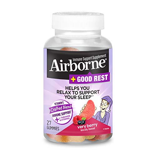 Vitamin C Blend + L-Theanine & Vitamins Good Rest - Airborne Very Berry Gummies (27 count in a bottle), Immune Support Supplement That Helps You Relax To Support Your Sleep?