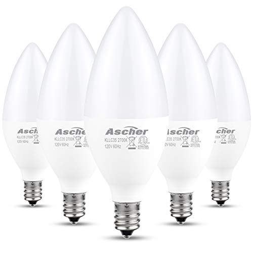 Ascher Classic E12 LED Candelabra Light Bulbs, Equivalent 60W, 550 Lumens, Warm White 2700K, Chandelier Bulb, Non-dimmable, Candelabra Base, Pack of 5