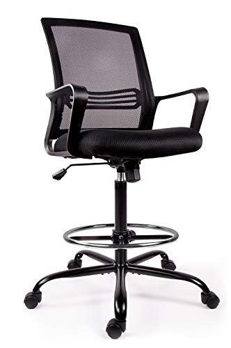 Drafting Chair Tall Office Chair for Standing Desk Drafting Mesh Table Chair with Foot Ring (Dark Black)
