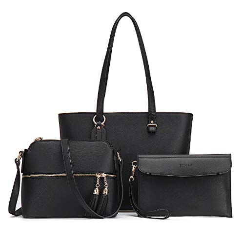 Handbags for Women, JOSEKO Fashion Tote Shoulder bags Crossbody Bags Top Handle Satchel Hobo 3pcs Purse Set Black