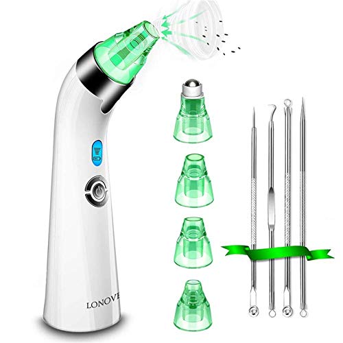 Blackhead Remover Pore Vacuum Cleaner - LONOVE Upgraded Blackhead Vacuum Rechargeable Face Vacuum Comedone Extractor Tool for Blackhead Whitehead Acne Removal, 5 Adjustable Suction Power and 4 Porbes