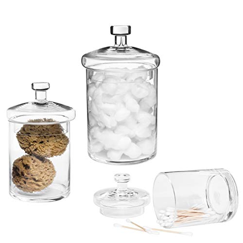 MyGift Decorative Clear Glass Apothecary Jars with Lids, Set of 3