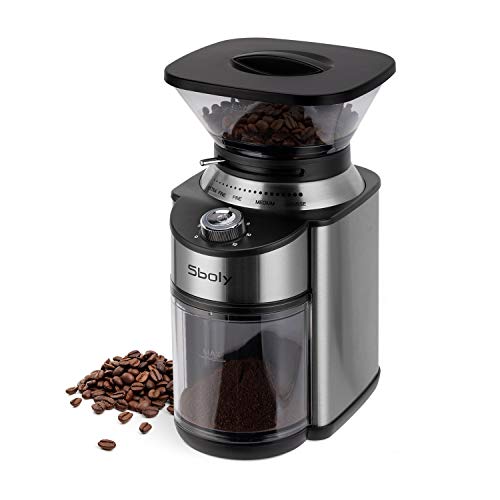 Sboly Conical Burr Coffee Grinder, Stainless Steel Adjustable Burr Mill with 19 Precise Grind Settings, Electric Coffee Grinder for Drip, Percolator, French Press, American and Turkish Coffee Makers